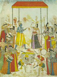 Radha and Krishna playing Holi